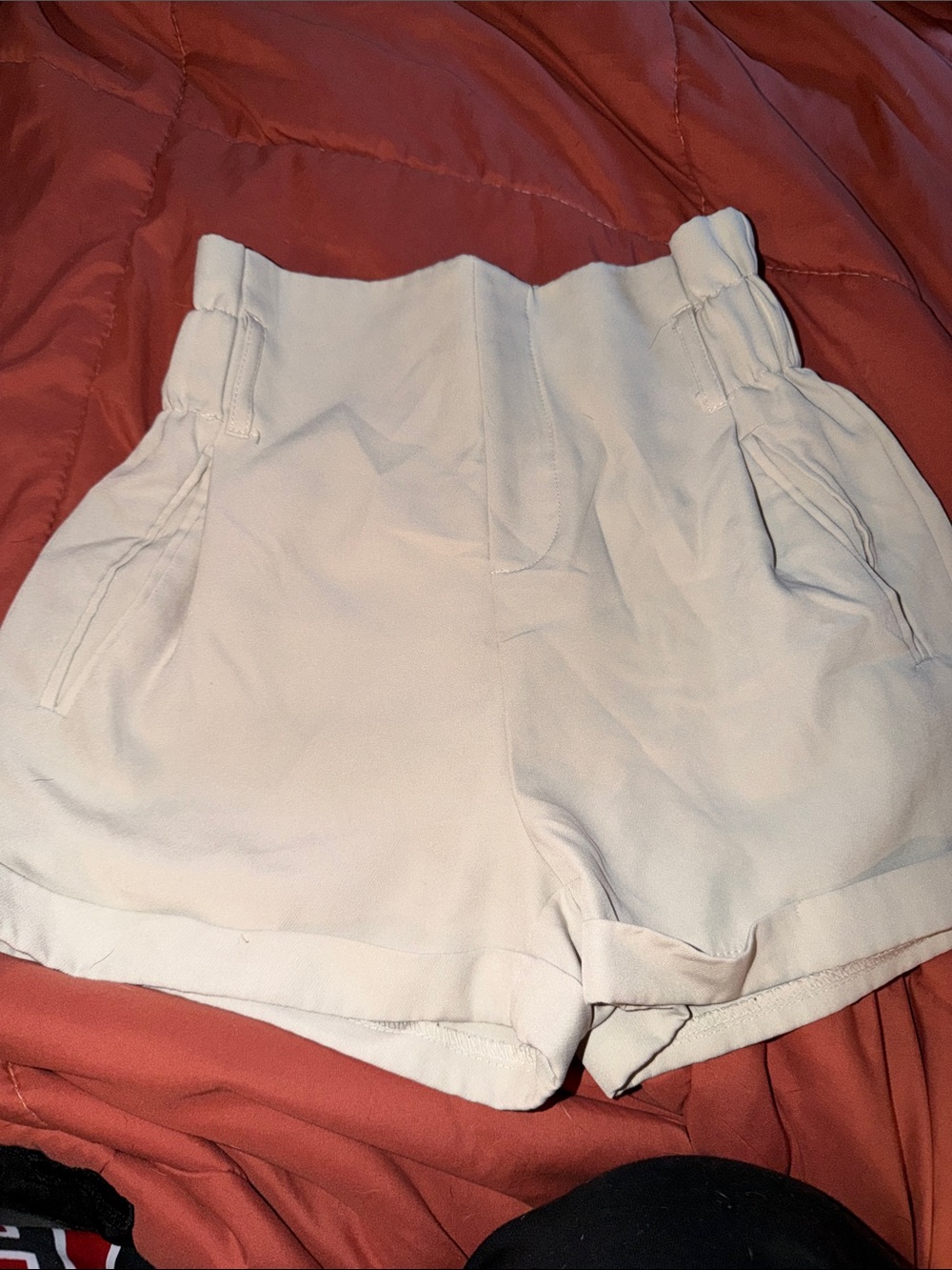 Charlotte Russe Cream High-Waist Paperbag Shorts